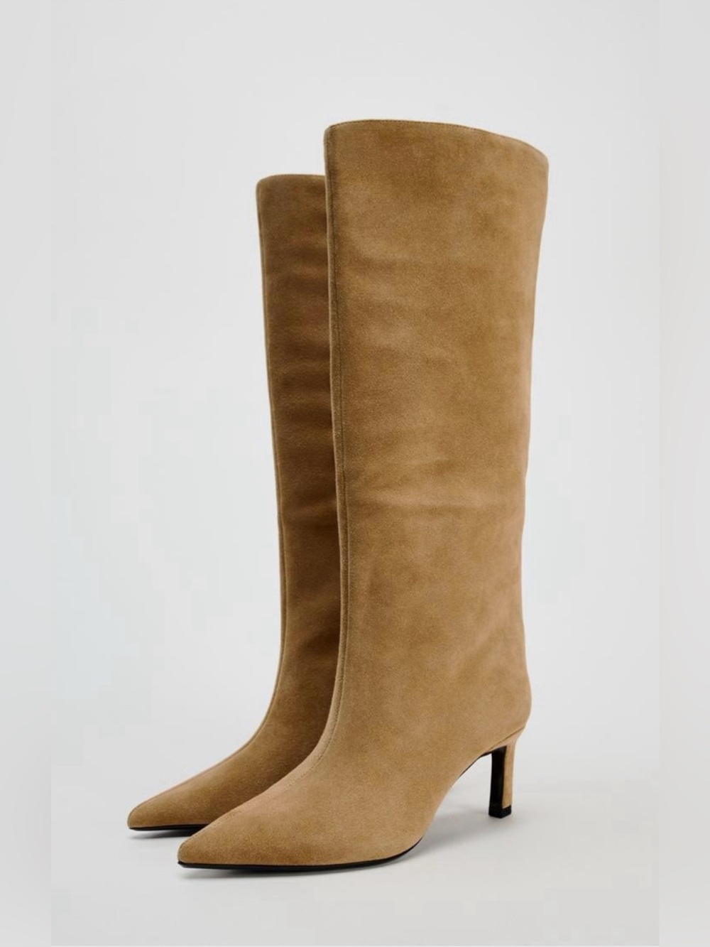 ZARA Leather Knee High Pointed Toe Boots Camel Size 38 / US 7.5 NWT